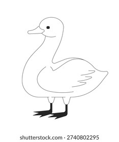 White goose 2D line character. Farm bird duck. Wild poultry. Domestic fowl. Rural waterfowl. Farming livestock. Avian wildfowl isolated vector ink outline animal. Monochromatic spot illustration
