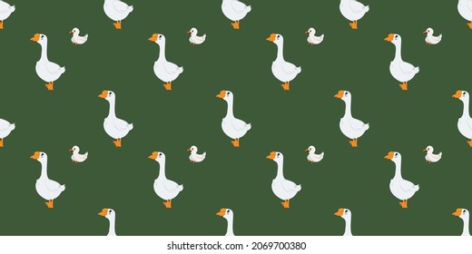White goose birds seamless pattern. Domestic geese animals simple cute print, rustic style drawing texture for fabric. Suitable for wallpapers, web pages backgrounds, surface textures, textiles
