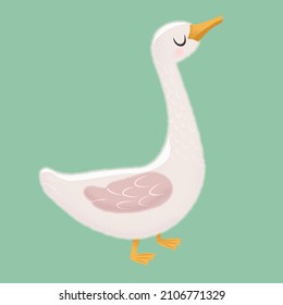 Ganso blanco en diferentes poses. Ilustración vectorial en un sencillo estilo de caricatura a mano. Patos de dibujos animados. pájaro de carácter con contorno y textura