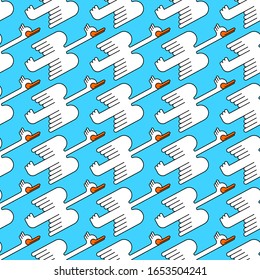 White goose flying pattern seamless. ducks bird of passage background. vector ornament. Baby fabric texture