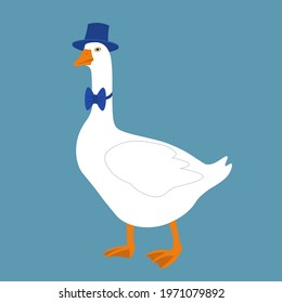 white goose in the hat and bow tie vector illustration
