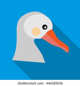 White goose icon in flat style on a sky blue background