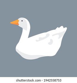 White goose isolated on gray background. Logo, icon, emblem. Vector illustration