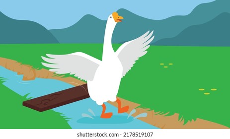 white goose with open wings