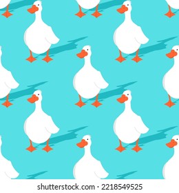 White goose Pattern seamless. waterfowl  Background. Baby fabric texture