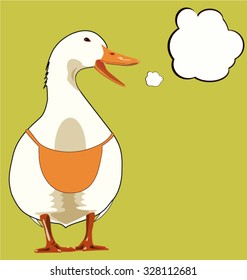 White Goose screams.Goose wears an apron. Vector illustration EPS 8. Suitable for food advertising.