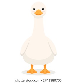 White Goose Standing Isolated On Transparent Background Farm Bird Full Body Front View
