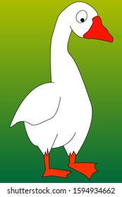 white goose whit red beak and green background