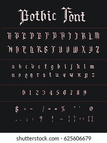 White gothic Font with Red Outline isolated on black