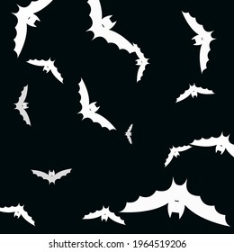 White Gothic Motion Light Modern Style Simple Art. Spooky Night Scary Bats Vector Background. Print Creepy Chaos Black Art Flying Bats Fabrics. Funny Retro Sky Attack Halloween Modern Design.