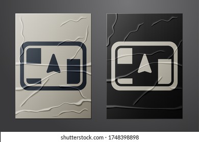 White Gps device with map icon isolated on crumpled paper background. Paper art style. Vector Illustration