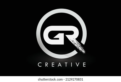 White GR Brush Letter Logo Design with Black Circle. Creative Brushed Letters Icon Logo.