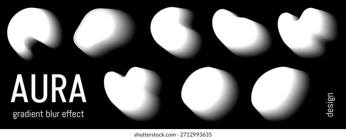 White gradient blur shape. Abstract form heart aura for y2k aesthetic symbol. Round blurry effect with soft mesh fluid spot. Vector transparent sticker isolated on black. Ghost fade design overlay.