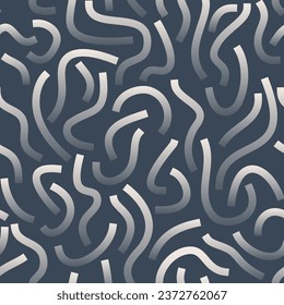 White gradient curved lines isolated on dark grey background. Transparent Bold Squiggles. Monochrome geometric seamless pattern.