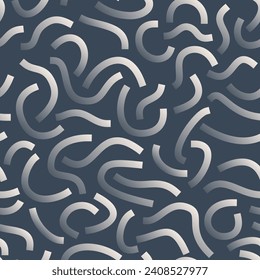 White gradient curved lines isolated on dark grey background. Transparent Bold Squiggles. Monochrome geometric seamless pattern.