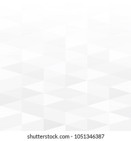 White gradient geometric background. Abstract retro pattern of geometric shapes. White gradient mosaic backdrop. White triangle background, vector 