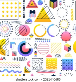 White Gradient Memphis Seamless Pattern. Vector Illustration of Polygonal and Geometric Background.