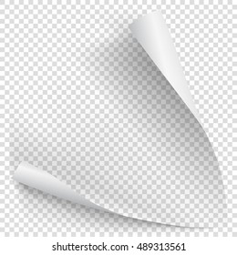 White gradient paper curl with shadow isolated on transparent background. Vector sticker paper note for memo and notice. Vector template illustration for your design