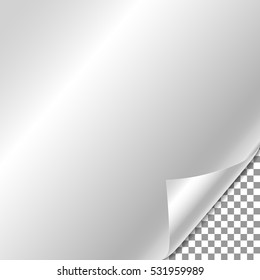 White gradient Paper curl with shadow isolated on transparent background. Flip magazine turn corner. Eps10. Vector paper sheet template illustration for your design.