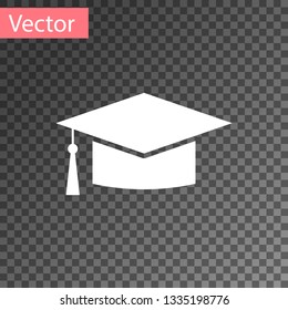White Graduation cap icon isolated on transparent background. Graduation hat with tassel icon. Vector Illustration