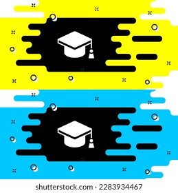 White Graduation cap icon isolated on black background. Graduation hat with tassel icon.  Vector