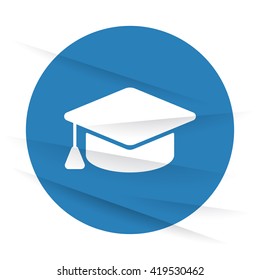 White Graduation Cap icon label on wrinkled paper