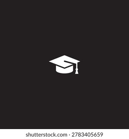 White graduation cap icon on black with academic dress mortarboard education achievement academic knowledge learning university illustration