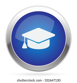 White Graduation Cap icon on blue web app button