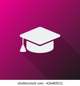 White Graduation Cap icon on pink background