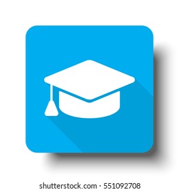 White Graduation Cap icon on blue web button