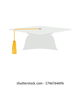 White Graduation Cap Vector, Graduation Hat And Gown, College Commencement Hat Icon Illustration Background.