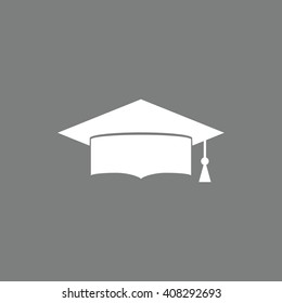 White graduation hat icon vector illustration. Gray background