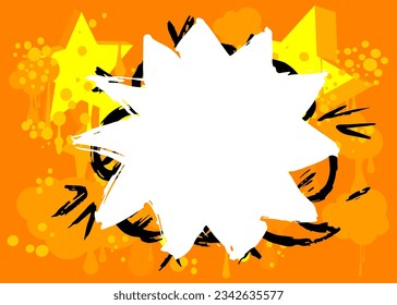Burbuja del discurso del graffiti blanco sobre fondo amarillo y negro. Resumen moderno Mensajería señas decoración de arte callejero, Icono de discusión realizado al estilo de pintura urbana.