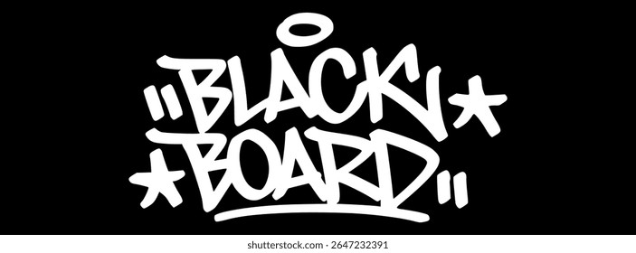 White graffiti tag "Blackboard" on black background. Hand drawn style capturing classroom themes, school visuals, and retro education atmosphere.
