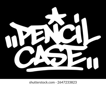 Grafite branco "Pencil Case" no fundo preto. Letras desenhadas à mão estilo rua perfeito para materiais escolares e visuais de estudante criativo.