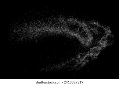 White grainy texture. Abstract dust overlay. Grain noise. White explosion on black background. Splash realistic effect. Vector illustration.  
