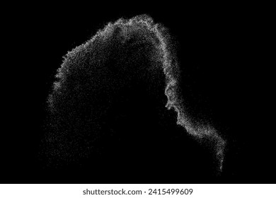 White grainy texture. Abstract dust overlay. Grain noise. White explosion on black background. Splash realistic effect. Vector illustration.  
