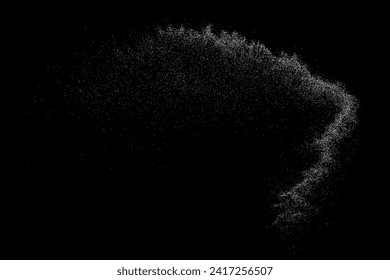 White grainy texture. Abstract dust overlay. Grain noise. White explosion on black background. Splash realistic effect. Vector illustration, eps 10.  
