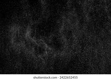 White grainy texture. Abstract dust overlay. Grain noise. White explosion on black background. Splash realistic effect. Vector illustration, eps 10.  
