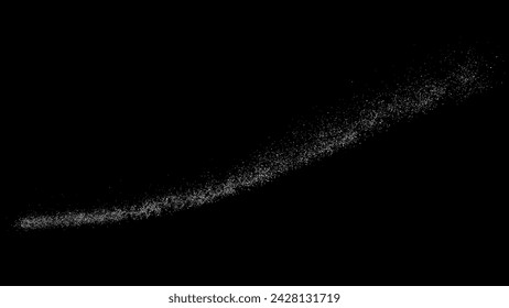 Weiße, körnige Textur. Abstrakte Staubüberlagerung. Kornrauschen. Weiße Explosion auf schwarzem Hintergrund. Splash Realistischer Effekt. Vektorgrafik.  