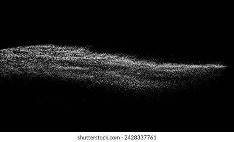 Textura granulada blanca. Recubrimiento de polvo abstracto. Ruido de grano. Explosión blanca sobre fondo negro. Splash efecto realista. Ilustración vectorial.  