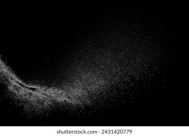 White grainy texture. Abstract dust overlay. Grain noise. White explosion on black background. Splash realistic effect. Vector illustration, eps 10.  
