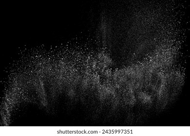 White grainy texture. Abstract dust overlay. Grain noise. White explosion on black background. Splash realistic effect. Vector illustration, eps 10.  
