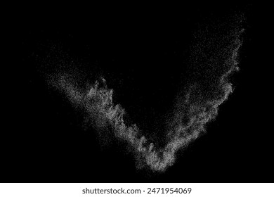 White grainy texture. Abstract dust overlay. Grain noise. White explosion on black background. Splash light realistic effect. Vector illustration, EPS 10.

