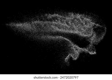 White grainy texture. Abstract dust overlay. Grain noise. White explosion on black background. Splash light realistic effect. Vector illustration, EPS 10.