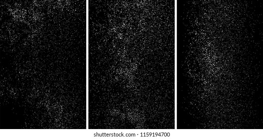 White grainy texture isolated on black background. Damaged textured. Snow design elements. Set vector illustration,eps 10.