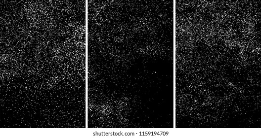 White grainy texture isolated on black background. Damaged textured. Snow design elements. Set vector illustration,eps 10.