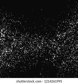 White Grainy Texture Isolated On Black Background. Dust Overlay. Light Coloured Noise Granules. Snow Vector Elements. Illustration, Eps 10.