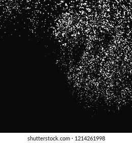 White Grainy Texture Isolated On Black Background. Dust Overlay. Light Coloured Noise Granules. Snow Vector Elements. Illustration, Eps 10.