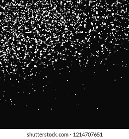 White Grainy Texture Isolated On Black Background. Dust Overlay. Light Coloured Noise Granules. Snow Vector Elements. Illustration, Eps 10.